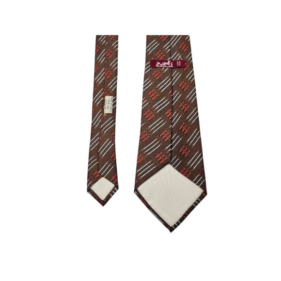Vintage Hermes Paris Chain Belt Equestrian Silk Neck Tie Necktie Brown 55" - Picture 5 of 12